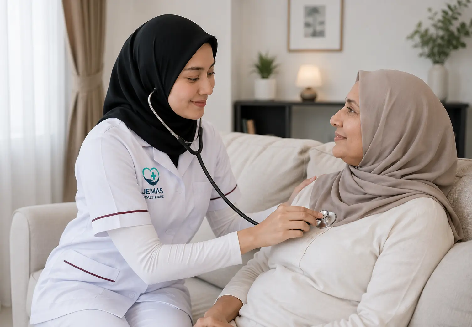 New mother holding her newborn while a Jemas nurse supports her